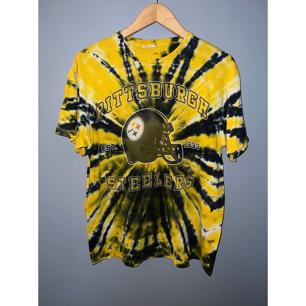 Pittsburgh Steelers Tie Dye Graphic T-Shirt Yellow Black NFL Football Mens L‎